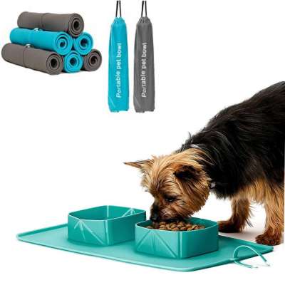 Pet Dog Bowl Foldable Silicone Bowls Portable Outdoor Travel Puppy Dogs Food Water Container Feeding Double Bowls Feeder Dishes